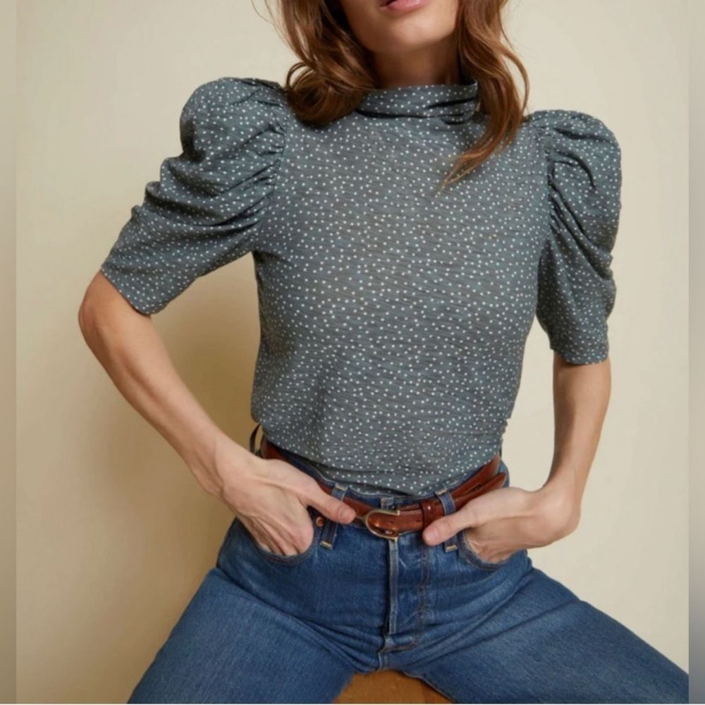 NWT Nation LTD Dawn Femme Gray Polka Dot Turtleneck Top Size Small